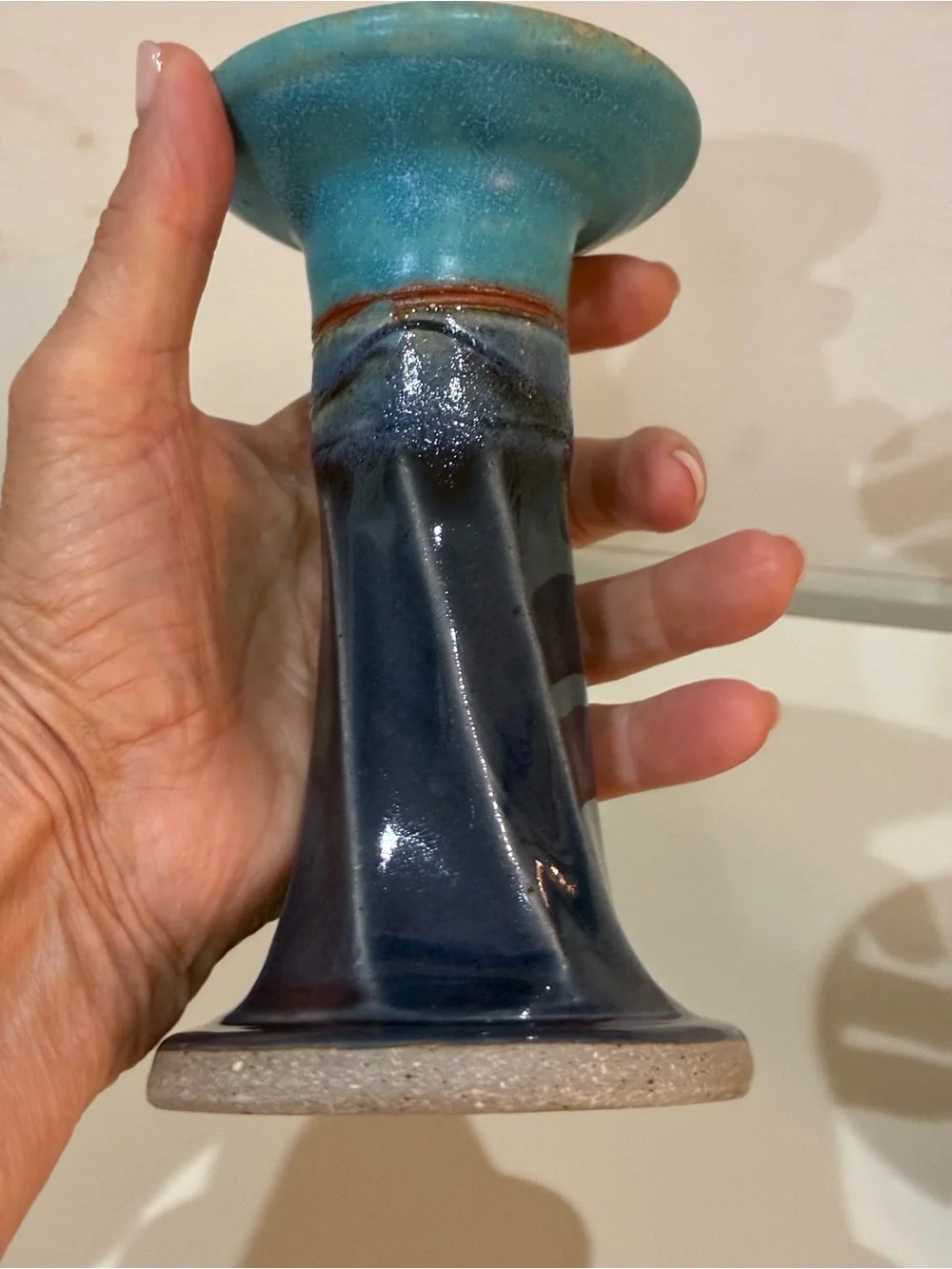 Candlesticks Vintage Signed Studio Art Pottery  - Set of 2Cobalt Blue Drip glaze